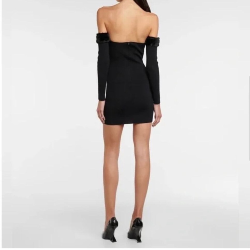 STAUD Josee Faux Fur Trimmed Mini Dress in Black Size Large NWT - Picture 3 of 6